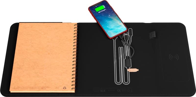 SCX.design O18 A5 notebook with 5W wireless 4000 mAh powerbank and light-up logo 5