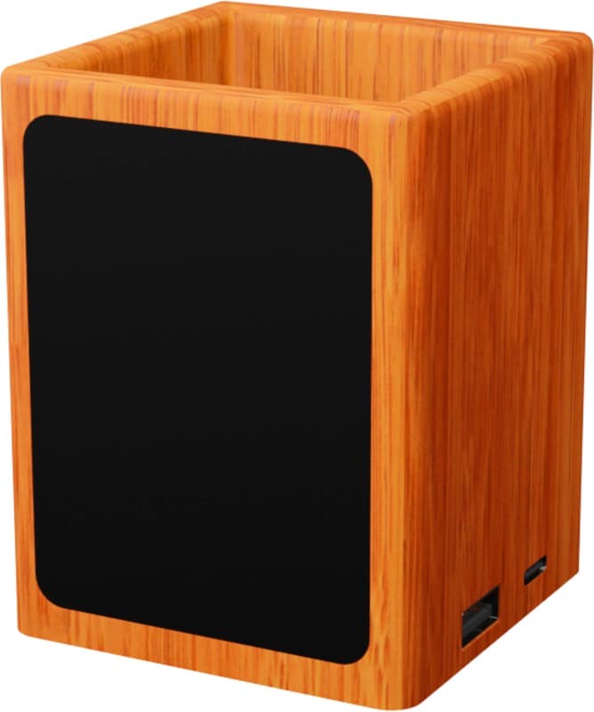 SCX.design O12 wooden light-up logo pencil holder with dual USB output 4