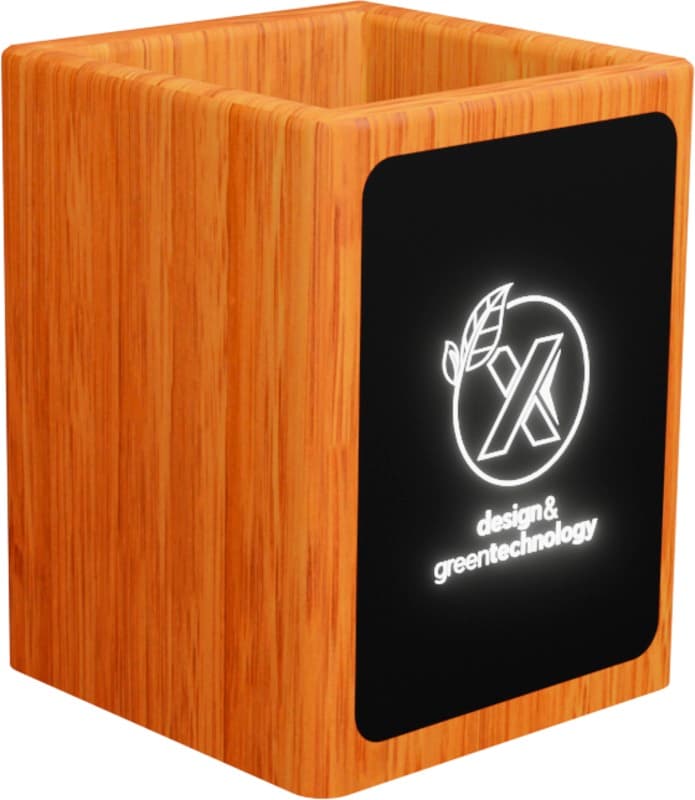 SCX.design O12 wooden light-up logo pencil holder with dual USB output 5