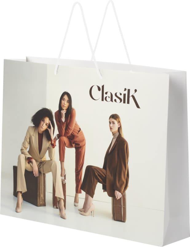 Handmade 170 g/m2 integra paper bag with plastic cord handles - 45 x 10 x 35 cm