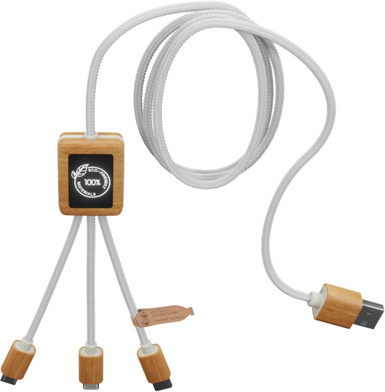SCX.design C39 3-in-1 rPET light-up logo charging cable with squared bamboo casing 2