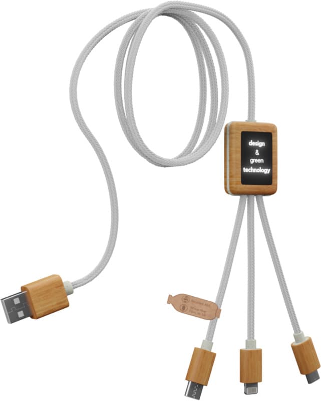 SCX.design C39 3-in-1 rPET light-up logo charging cable with squared bamboo casing 4
