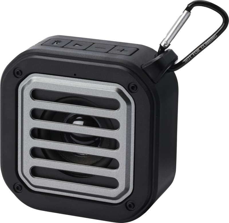 Solo 3W IPX5 RCS recycled plastic solar Bluetooth® speaker with carabiner
