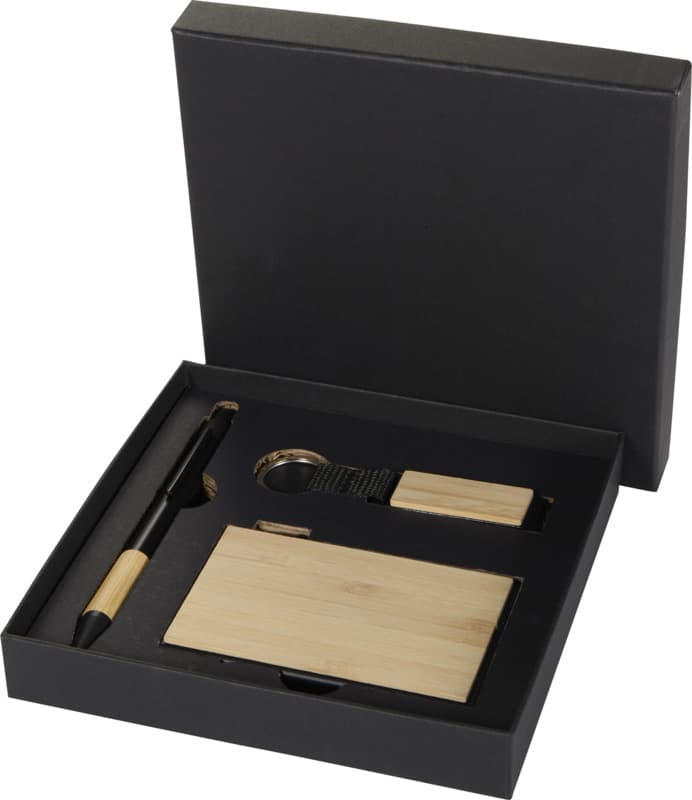 Minka RCS recycled aluminium ballpoint pen, keychain and RFID card holder gift set