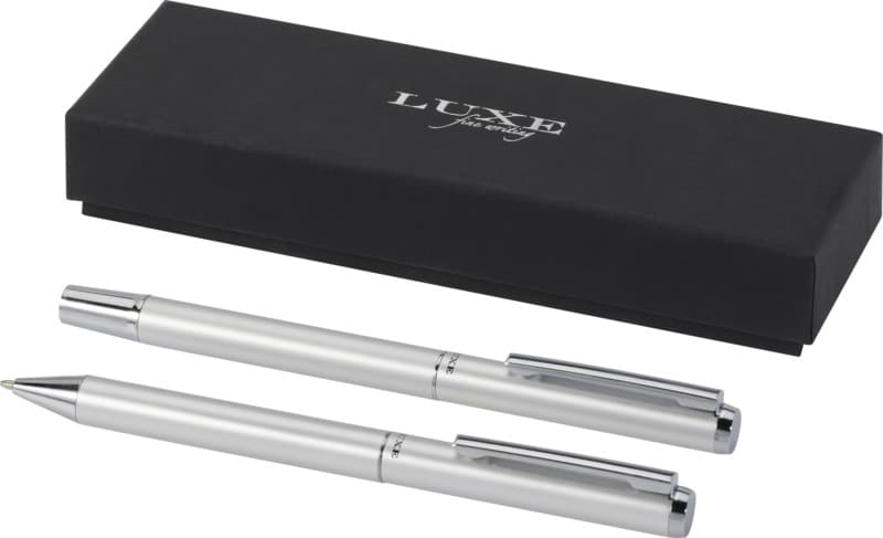 Lucetto recycled aluminium ballpoint and rollerball pen gift set (black ink)