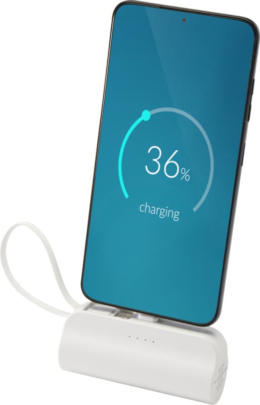 Alnair 5000 mAh 10W recycled plastic Type-C power bank with built-in flip stand and 2-in-1 cable