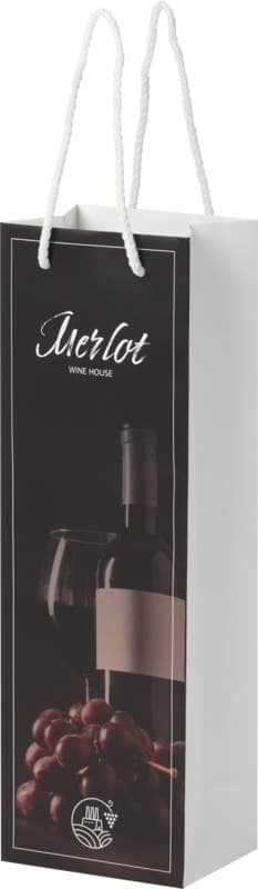 Handmade 170 g/m2 integra paper wine bottle bag with plastic cord handles - 12 x 9 x 37 cm