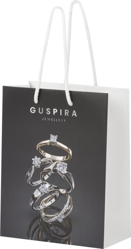 Handmade 170 g/m2 integra paper bag with plastic cord handles - 18 x 9 x 23 cm